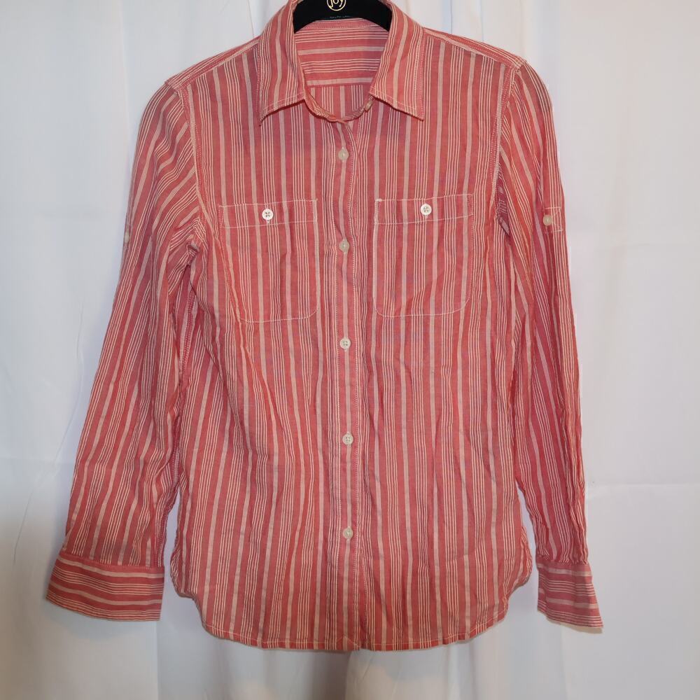 Lauren Ralph Lauren Blouse Size PXS Red white stripe, pearl buttons